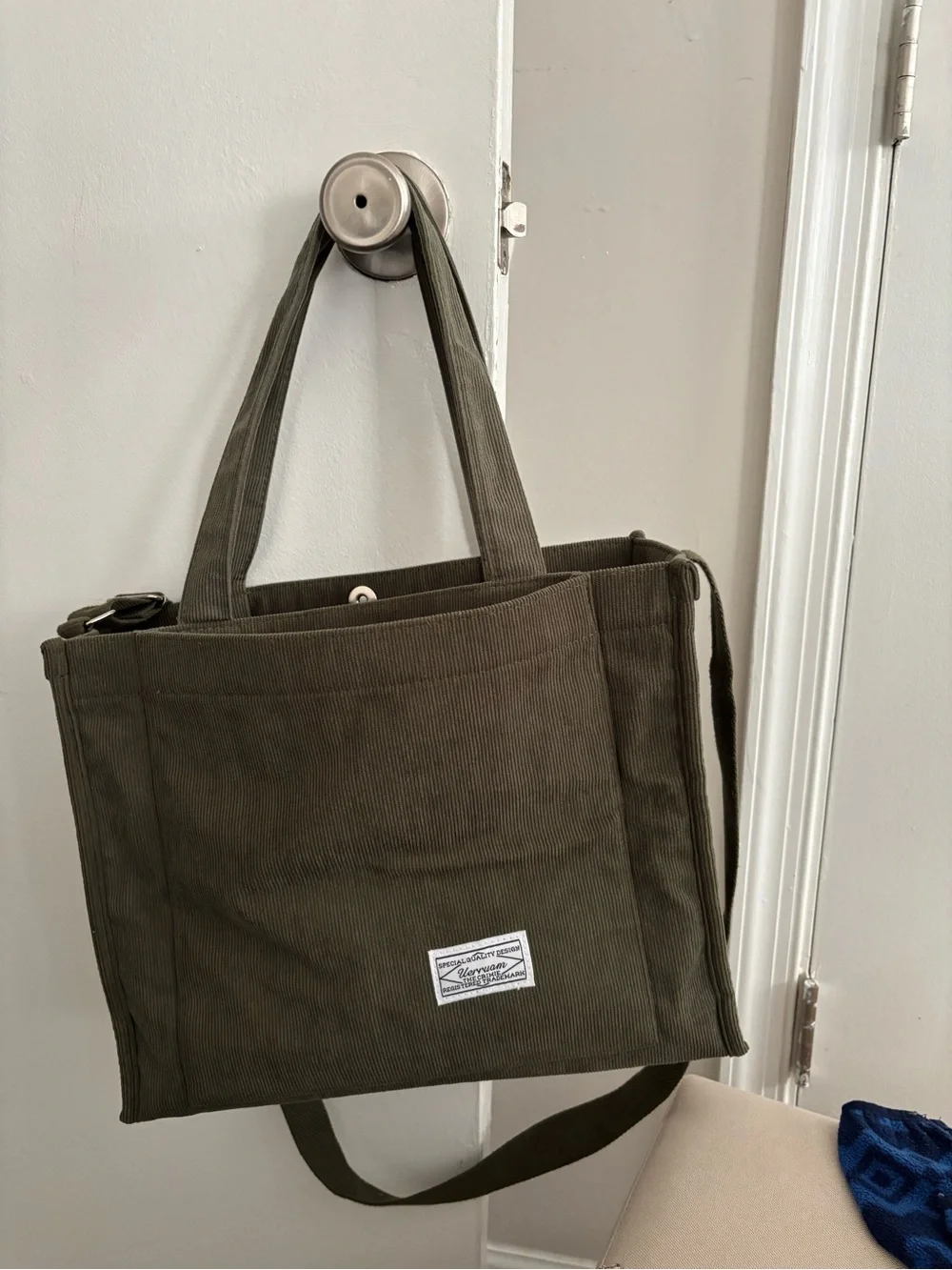 Olive Green Canvas Tote Shoulder Bag.